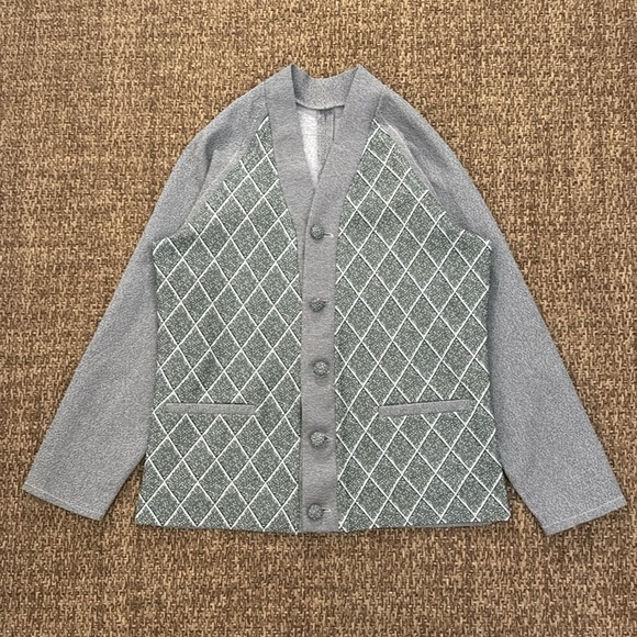70s Diamond Checkered Cardigan - Picture 1 of 14